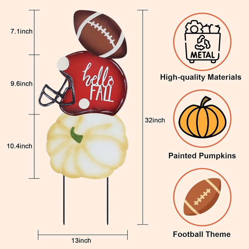 hogardeck Fall Decorations for Home Outdoor, 32" Decorative Garden Stakes with 3 Stacked Pumpkin Football Helmet for Fall Decor, Metal Yard Signs for Garden Home Lawn Patio Thanksgiving Decorations - Image 4